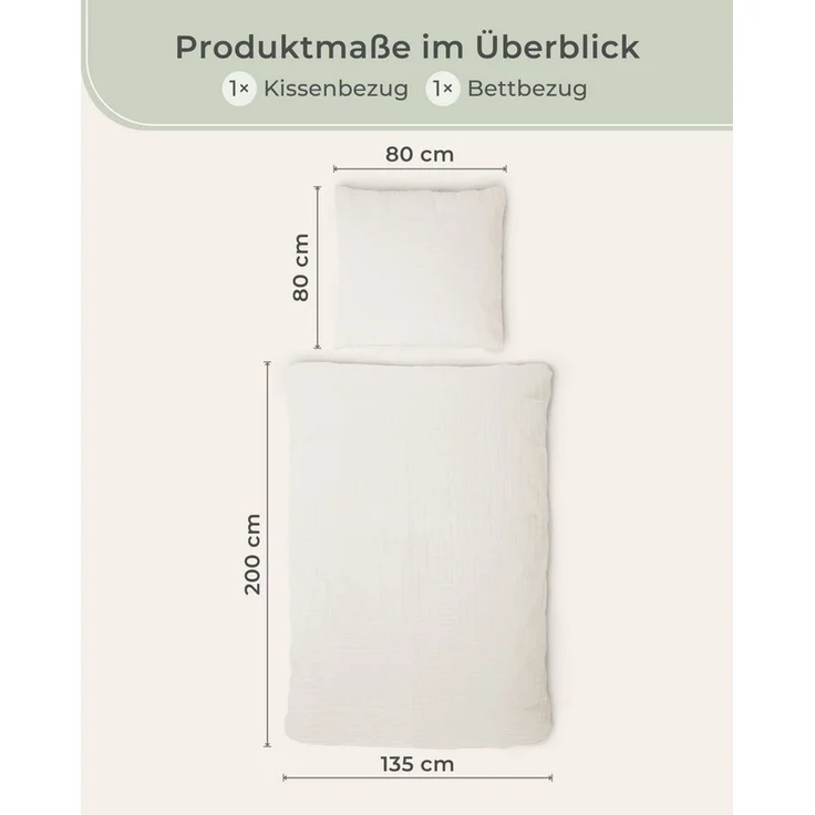 Laynenburg Bettwäsche Musselin aus 100% Baumwolle in 135x200 oder 155x220 cm, atmungsaktiv & bügelfrei – 2 lagig mit Reißverschluss & Haltebändern – Bild 3