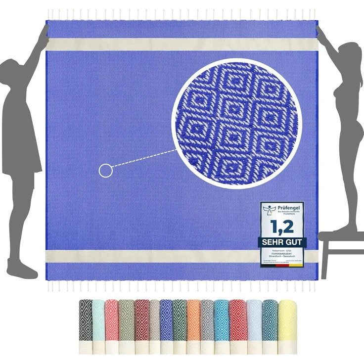 furora HOLIDAY Strandtuch XXL groß 200x200 cm Strand Tuch, aus Baumwolle, Stranddecke, Vielseitig, schöne Farben, hochwertige Verarbeitung – Bild 1