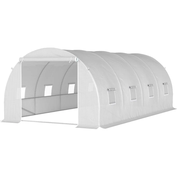 MELAYR, Tunnelgewächshaus, 6 x 3 x 2 m, Terrassengewächshaus mit 8 Fenstern, 140 g/m², Rahmen aus weißem Stahl, Weiß – Bild 2