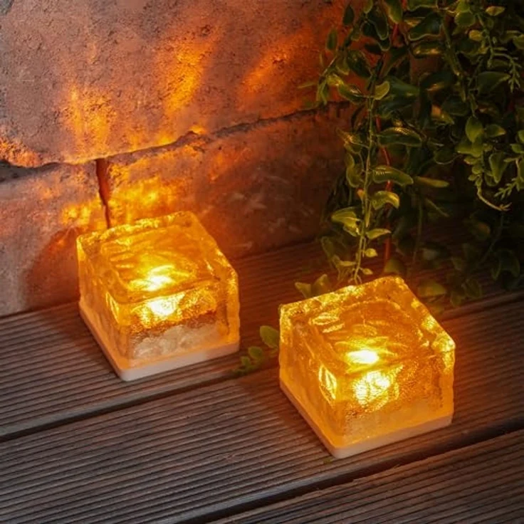 esotec LED Solarleuchte 2er Set Leuchtsteine 7 x 7 x 5 cm 10mm-Glas 1800k bernstein-LEDs 103313, LED fest integriert – Bild 2