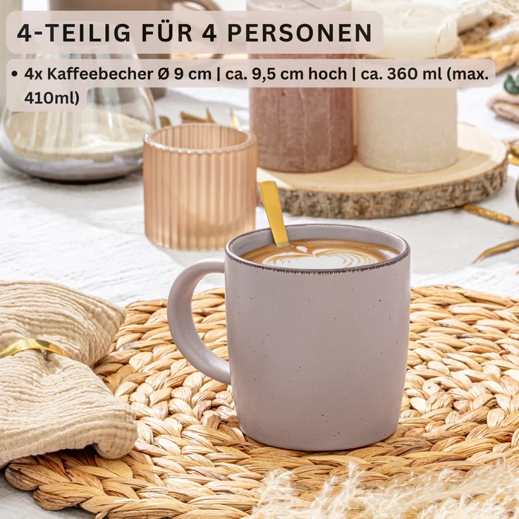 SÄNGER Steingut Kaffeebecher Bombay Basalt 4 teilig – Bild 2