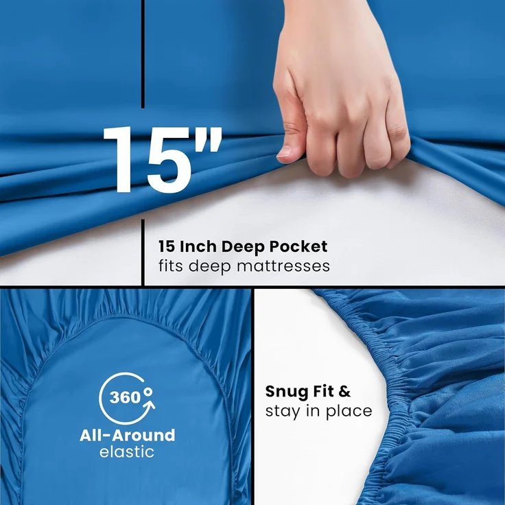 Utopia Bedding Queensize-Spannbettlaken, tiefe Taschen, weiche Mikrofaser, schrumpft und lichtbeständig, pflegeleicht, nur 1 Spannbetttuch, (Dusk Blue) – Bild 4