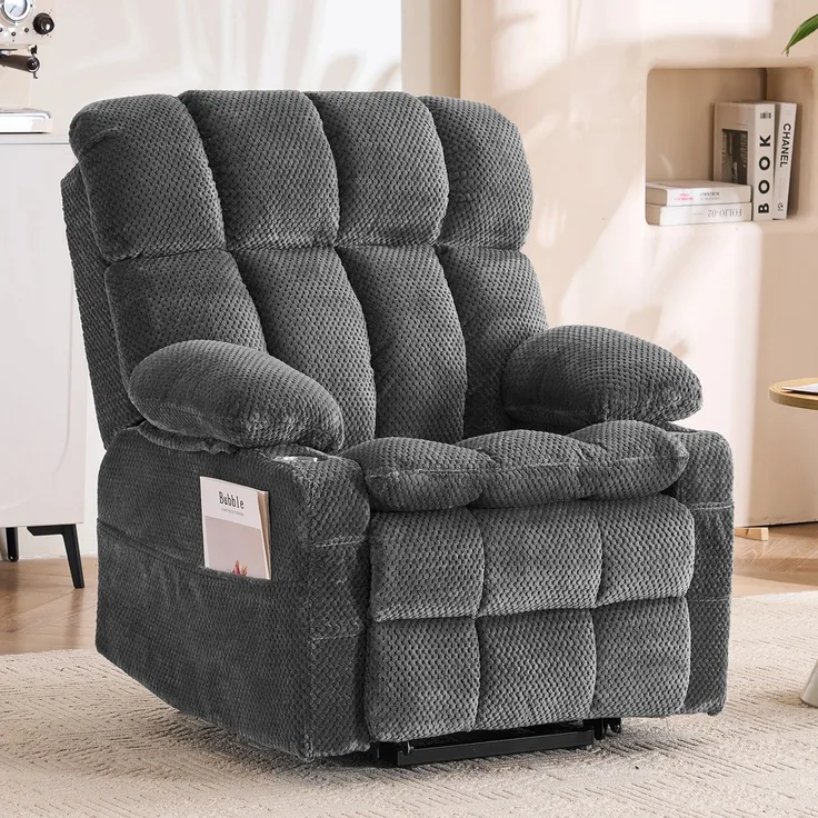 DESVIAE Sessel Grau aus Flanellstoff – 91x106,5x91 cm – Aufstehhilfe, Massagefunktion