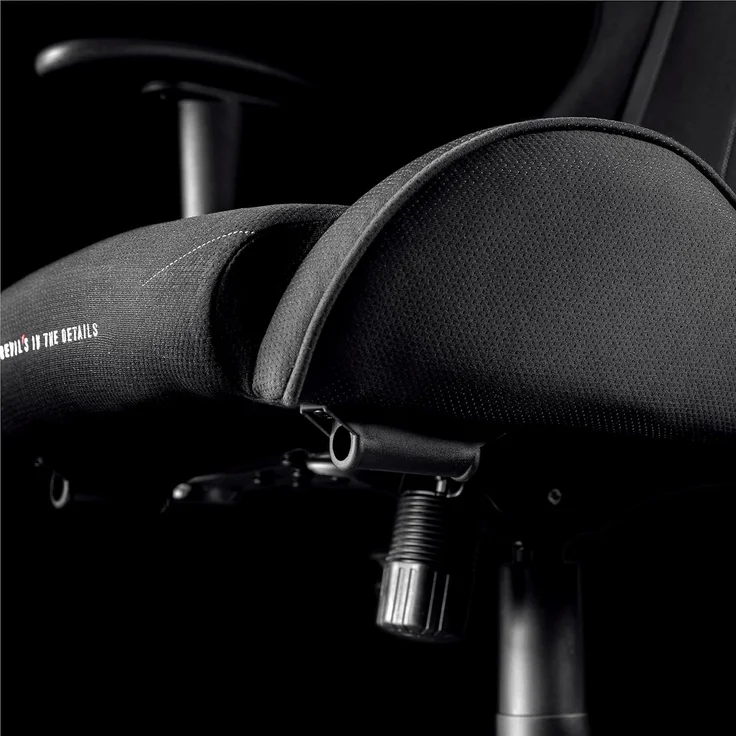 Diablo Gamer Stuhl Stoff | Gaming Stuhl Ergonomisch mit Stoffbezug, Verstellbare Armlehnen, Kippmechanismus | Schreibtischstuhl Gaming, Bürostuhl Gaming bis zu 136 kg | X-Starter | Schwarz – Bild 9