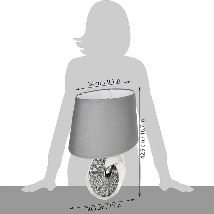 BRUBAKER Nachttischlampe 2er Set Tischlampe Stein Ring Silber, ohne Leuchtmittel, 2x Moderne Tischleuchten mit Keramikfuß, Höhe 42,5 cm – Bild 7