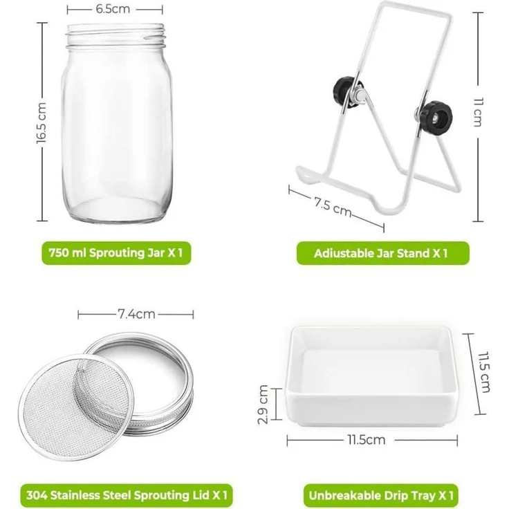 Ecooe Sprossen Keimglas Set Sprouting Jar Edelstahl 304 Ständer 3er 750ml – Bild 3