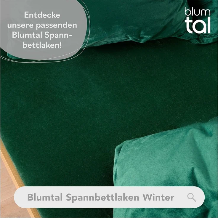 Blumtal Bettwäsche, Cashmere-Touch, Plüsch, warme Winterbettwäsche + Kopfkissenbezug, Dunkelgrün, Decke 200x200 cm & 2x Kissen 80x80 cm – Bild 3