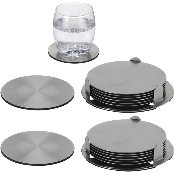 HAC24 Glasuntersetzer Edelstahl Untersetzer Set Tassenuntersetzer Tischuntersetzer, Set, 14-tlg, Inkl. Halterung, Ø 10 cm – Bild 4