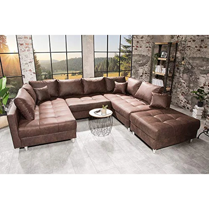 riess-ambiente Wohnlandschaft KENT 305cm antik braun - Federkern, modern, inkl. Hocker u. Kissen, Set 1 Teile, Wohnzimmer · XXL · U-Form · Federkern · Microfaser · Hocker & Kissen – Bild 3
