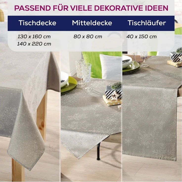 Beautex Tischdecke Lurex Tischdecke Weihnachten, Silber Gold glänzend, Weihnachtstisch (1-tlg) – Bild 2