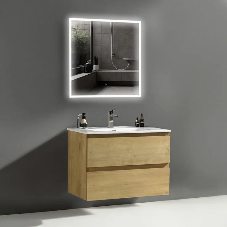 Alpenberger Badmöbel-Set - Badschrank Badezimmer Schrank, (Badezimmerspiegel mit Beleuchtung, Led Spiegel Bad), mit Waschbecken - Waschtisch mit Unterschrank 80 cm Breit