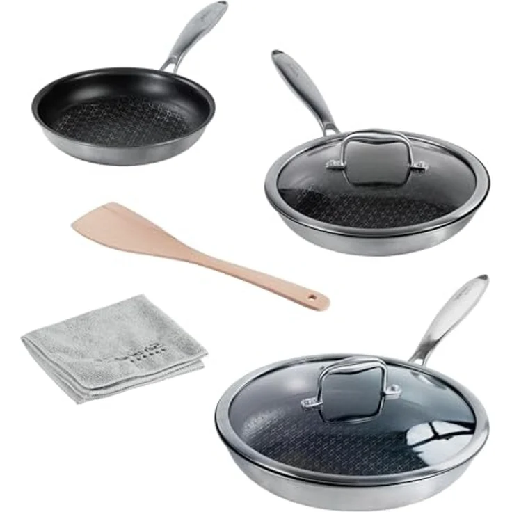 STONELINE Pfannen-Set Silverstar® 6-tlg. Edelstahl 20/24/28 cm mit Deckeln, Aluminium, Edelstahl (5-tlg), Edelstahl, für scharfes Anbraten – Bild 1