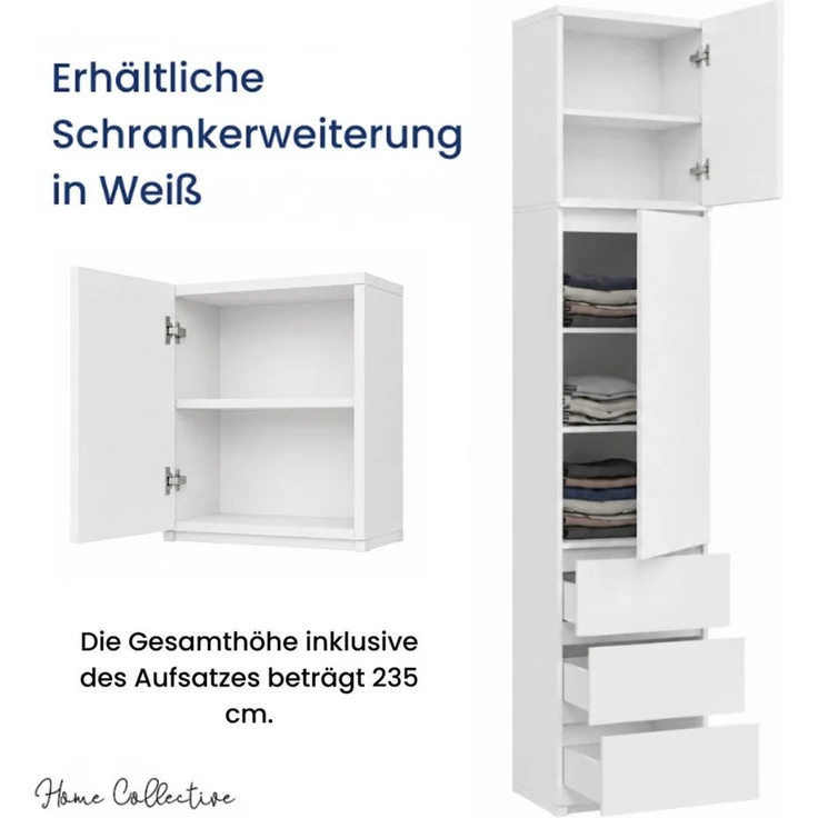Home Collective Kleiderschrank Garderobenschrank Mehrzweckschrank Schrank platzsparend & vielseitig (50x40x180,5 cm (BxTxH), ideal für Schlafzimmer Flur & Arbeitszimmer) mit Befestigung oben, 1 Tür 3 Einlegeböden & 3 Schubladen in weiß – Bild 4