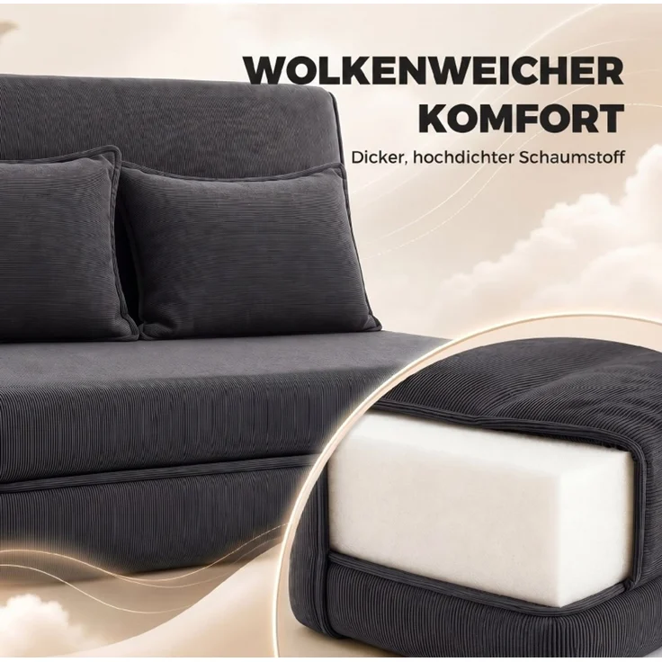 CHICFURN Bettbank 135x74x88 cm mit verstellbarer Rückenlehne und Cordbezug Dunkelgrau – Bild 7