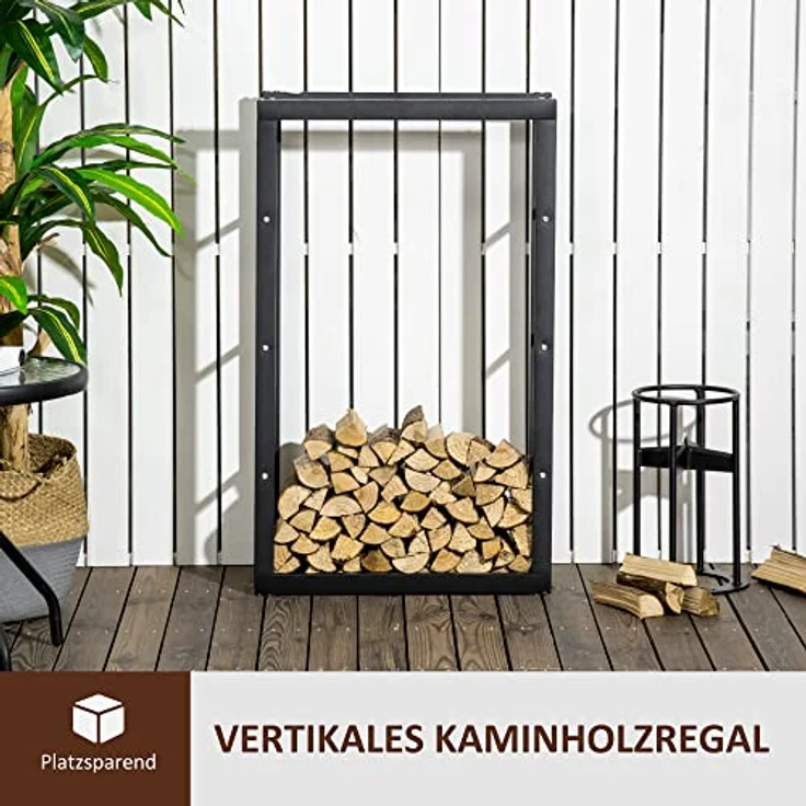 HOMCOM Kaminholzregal Kaminholzständer Kaminholzablage Kaminholzhalter 100kg, BxTxH:60x25x100 cm, (Stahl, 1-St, Schwarz) – Bild 4