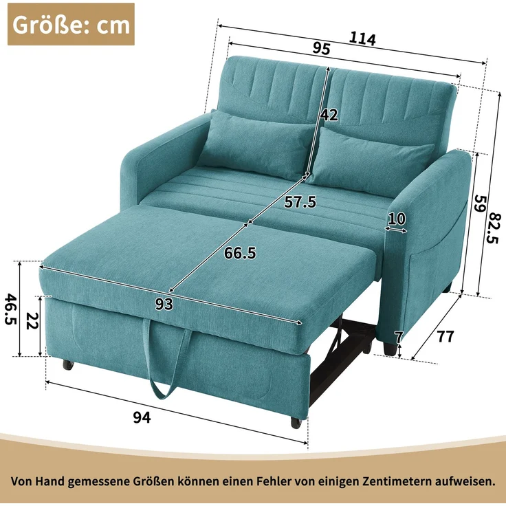 Ausziehsofa mit Schlaffunktion,3-stufig verstellbare Rückenlehne, Baumwoll-Leinen-Bezug, hochdichter Schaumstoff – Bild 10