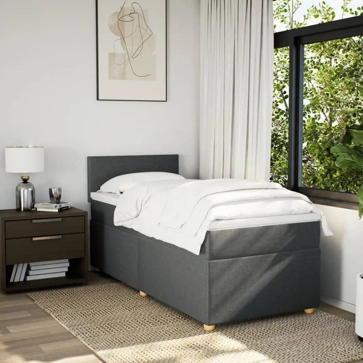 vidaXL Boxspringbett mit Matratze Dunkelgrau 80x200 cm Stoff 3288801 – Bild 4