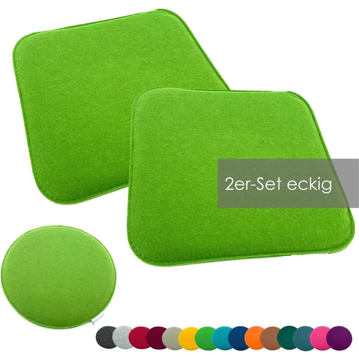 heimtexland ® Sitzkissen Set Filz Stuhlkissen Stuhlauflage Filzkissen Stuhl Polster Kissen Typ631 2er Set 35 x 35 cm Eckig Apfelgrün – Bild 1