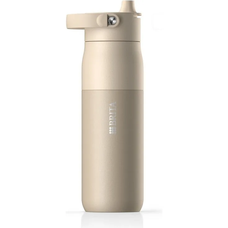 BRITA Trinkflasche BRITA LARQ Essential Trinkflasche (1L) weiß mit Strohhalm, Edelstahl Wasserflasche mit doppelwandiger Isolierung - hält 24h kalt