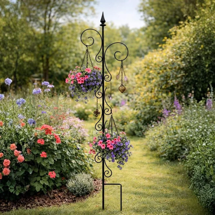 DanDiBo Rankhilfe Rankgitter Metall 145 cm Kletterhilfe Pflanzengitter Kletterpflanzen Erdspieß Bodenstecker 2 Halter Blumenhalter Ranksäule – Bild 3