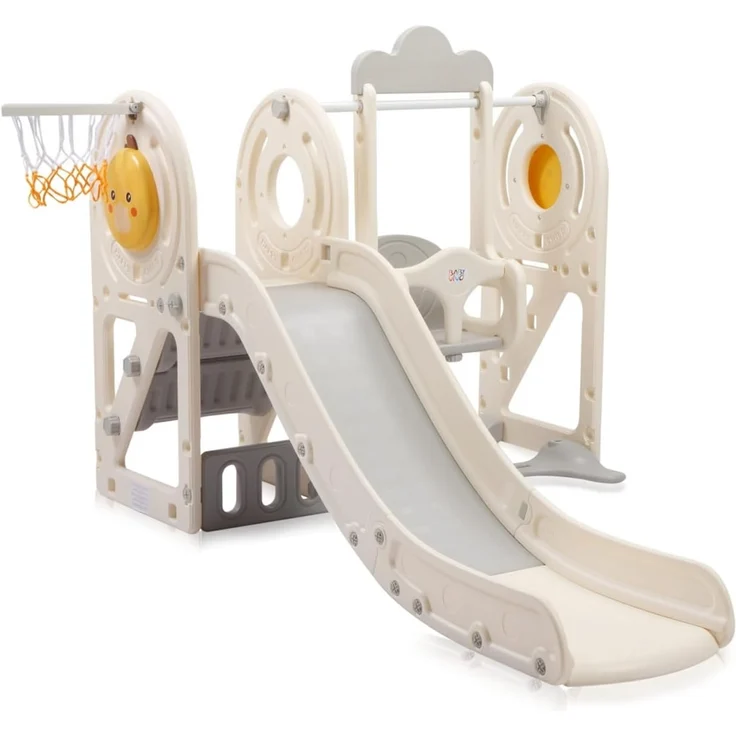 Baby Vivo Kinderrutsche / Rutsche mit Basketballkorb - Quacki in Weiß / Beige – Bild 2