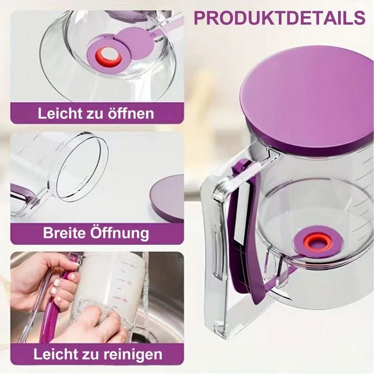 Mutig Teigportionierer Kuchen-Teig Spender, Waffel-Teigspender, 900 ml mit Deckel und Skala, (Portionskontrolle und klare Skala, DIY-Backwerkzeug zur Herstellung von Kuchen, Pfannkuchen und Muffins), Es ist das perfekte Geschenk für Backliebhaber, Köch... – Bild 4