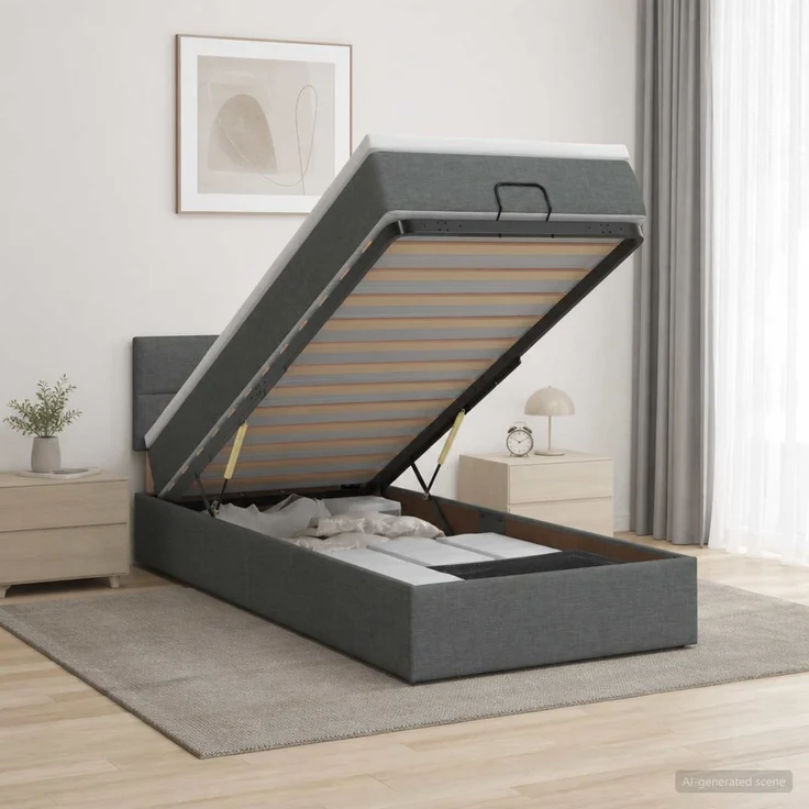 vidaXL Ottoman-Bett mit Matratze und LED Dunkelgrau 90 x 200 cm Stoff 3456878 – Bild 4