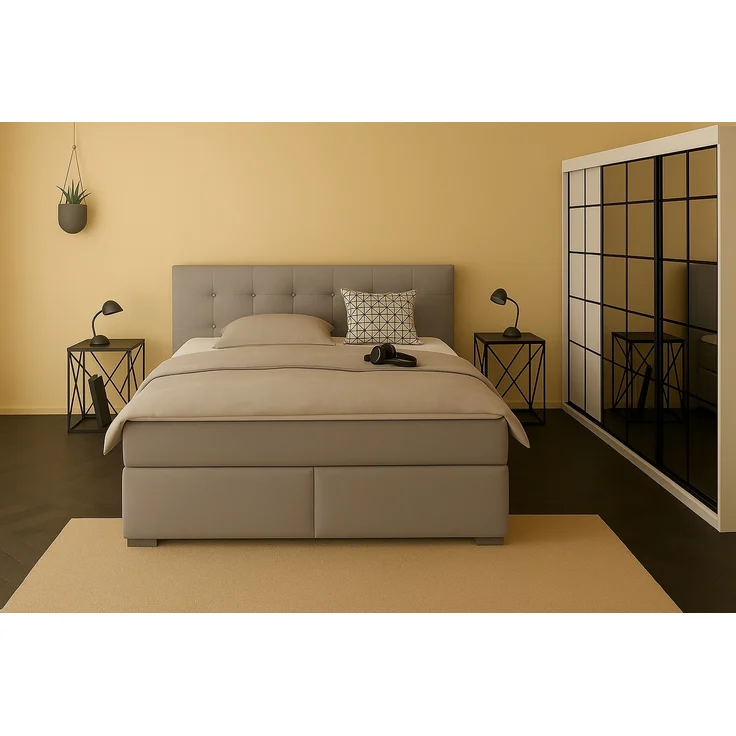 Boxspringbett TOM 180x200 cm mit Matratze und gepolstertem Kopfteil. Farbe Dunkelgrau – Bild 3