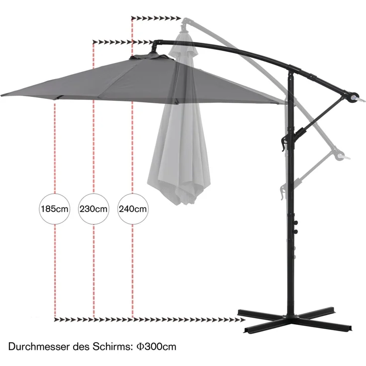 Ampelschirm ⌀3,0M Beige Sonnenschutz Kurbelschirm Schattenspender Solar Garten – Bild 6