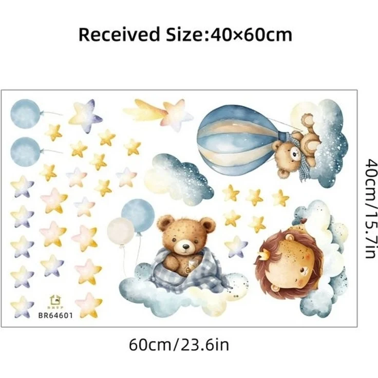 Montegoni Wandtattoo Kinder Wandsticker (Wandsticker mit Luftballon Löwe Bär Wolke Sterne Wandsticker, Kinderdeko, Kindergarten), Wandtattoo mit wildtieren für kinderzimmer, Babyzimmer – Bild 4