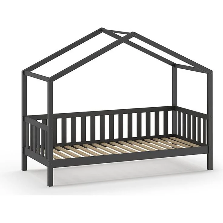 Hausbett Kapua 210x97x170 Kinderbett Massivholz Anthrazit – Bild 1
