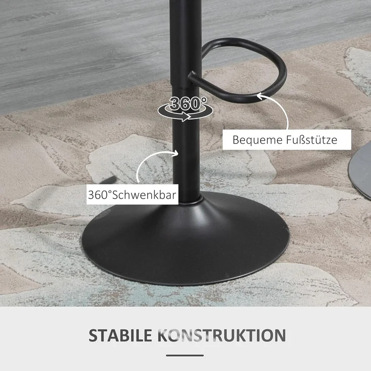 HOMCOM Barhocker Barstuhl mit Fußstütze (Tresenstuhl, 2 St, Tresenhocker), Metallrahmen, Grau, 44 x 49 x 90-110 cm – Bild 6