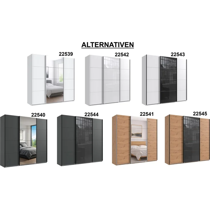 Schwebetürenschrank Kleiderschrank B225 cm extra H236 cm 3-türig. Weiß, 1x Tür Glas Weiß – Bild 6