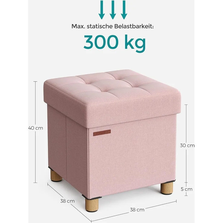 Songmics Sitzbank mit Stauraum, Schuhbank, klappbare Sitztruhe, Aufbewahrungsbox, Fußbank, 38 x 38 x 40 cm, für Wohnzimmer, Schlafzimmer, pastellrosa LSF014P11 – Bild 3