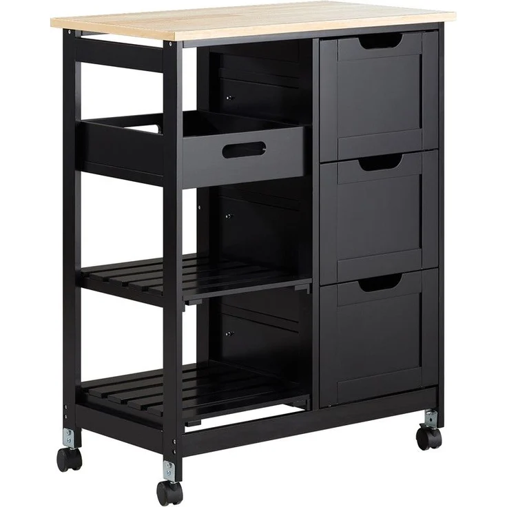 SoBuy FKW79-SCH Küchenwagen, MDF, Lackiert, Schwarz, 67 x 84,5 x 37 cm – Bild 1