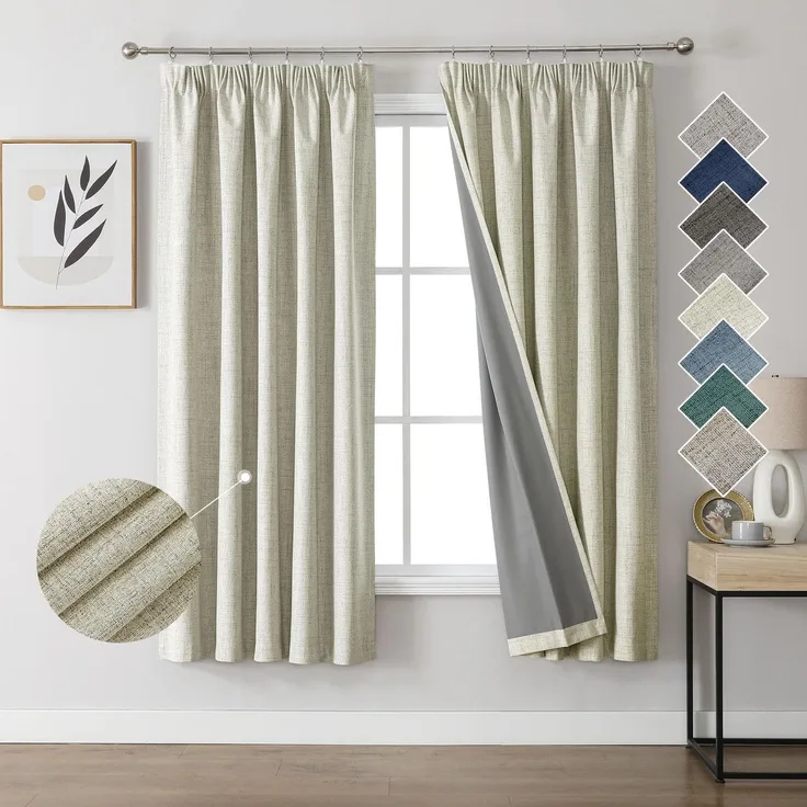 Joydeco 100% Verdunkelungsvorhänge Leinen Gardinen mit Kräuselband 2er Set H183xB117cm Hellbeige, Thermovorhang Kälteschutz Blickdicht Schallschutz Ideal für Wohnzimmer passt zu Schienensystemen