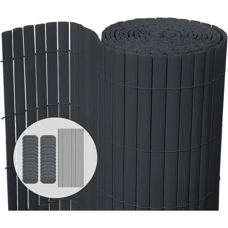 VOUNOT PVC Sichtschutzmatte 90x300 cm Verstärkung Innen, Sichtschutz für Garten Balkon Terrasse Zaun, Sichtschutzzaun Balkonverkleidung Windschutz, Grau