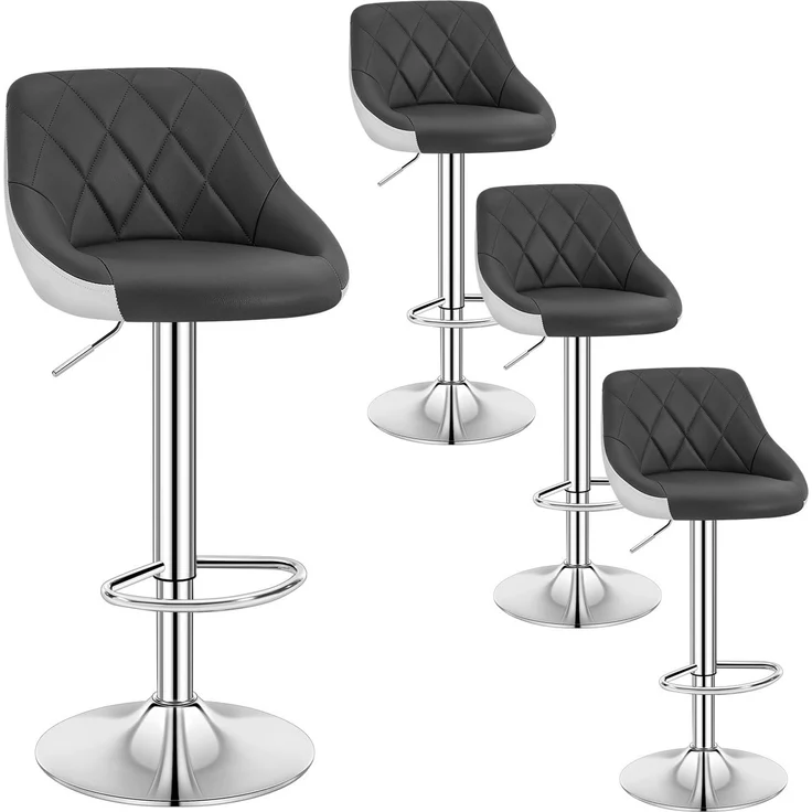 WOLTU Barhocker 4er Set, Barstuhl Höhenverstellbar, PU-Bezug, Grau+Weiß | Drehbarer Bar Stool mit Rückenlehne und Fußstütze, rutschfeste Metallfüße, für Küche und Hausbar
