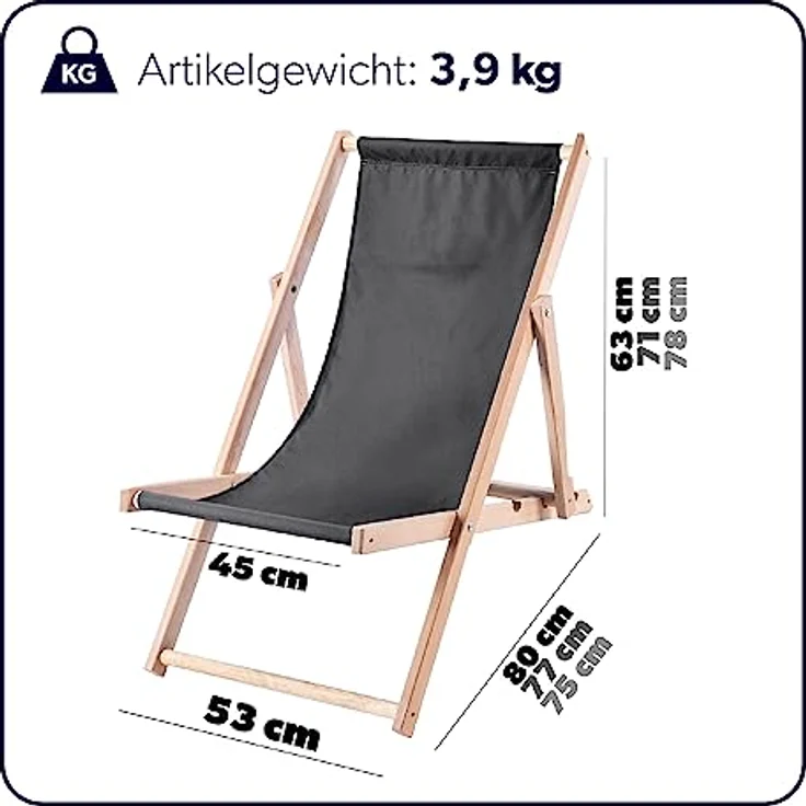 Kadax Holzliegestuhl, klappbar, aus Buchenholz, Graphit, 53x78 cm, für Garten und Terrasse, tragfähig bis 120 kg, UV- und feuchtigkeitsresistent – Bild 2
