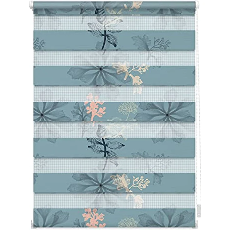 Doppelrollo Duo Rollo Klemmfix, ohne Bohren, blickdicht, Aqua Floral - Blau, LICHTBLICK ORIGINAL, halbtransparent, freihängend, Klemmfix – Bild 2