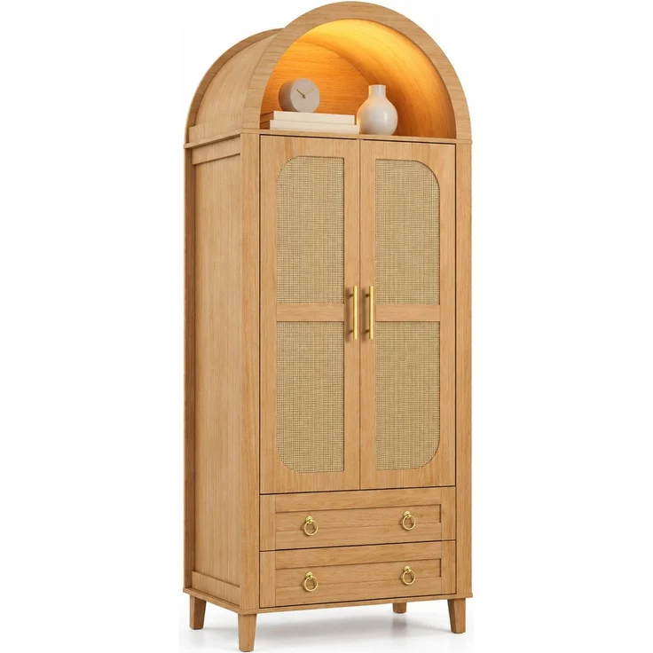 Kleiderschrank 76 x 50 x 184 cm in Natur mit Rattan-Dekor und App-gesteuerter LED-Beleuchtung – Bild 6