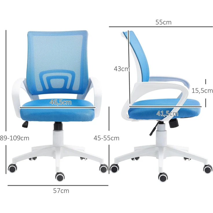 MELAYR, Drehbarer, Netz-Schreibtischstuhl, mit, höhenverstellbarer, Kippfunktion, und, 57 x 55 x 109 cm, Hellblau – Bild 5