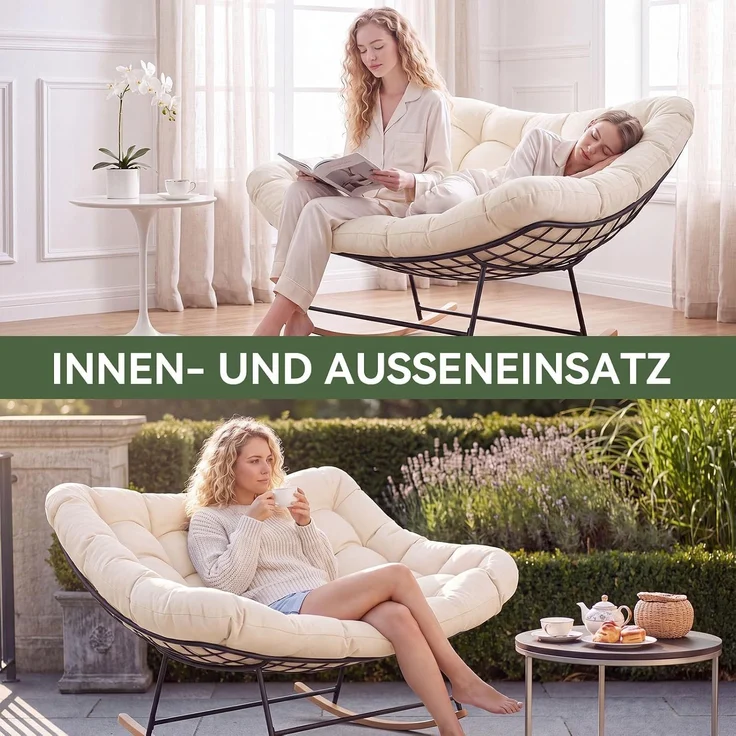 Aoxun Schaukelstuhl Outdoor,Ergonomischer Schaukelsessel für Indoor, Relaxsessel Garten,Balkon Sessel,148x113x79cm,Wetterfester Gartenstuhl Bequem,bis 200KG,Beige – Bild 7