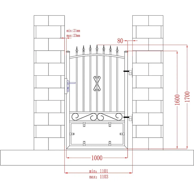 Vente-unique - NERBIS Pedestrian gate Metall Schwarz - B 5 cm x H 160 cm x L 100 cm – Bild 5