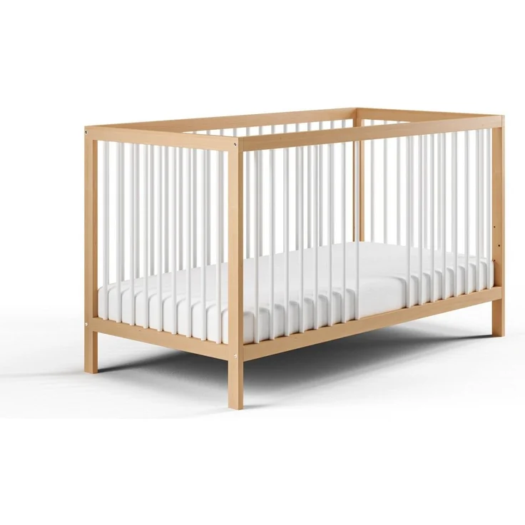 Babybett Kinderbett Gitterbett 60x120 & 70x140 cm höhenverstellbar & herausnehmbare Sprossen, optional mit Schublade und Matratze | 70x140 cm Buchenholz Natur-weiß sehr stabil Made in Europe – Bild 3