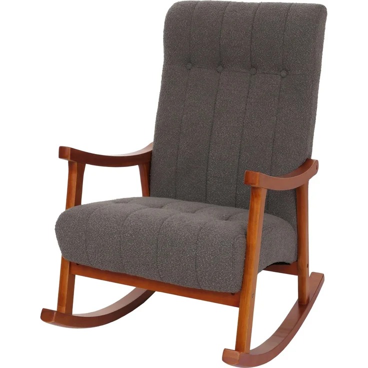 Schaukelstuhl HWC-K10, Relaxsessel, Holz FSC® Stoff/Textil Bouclé (450g/m²) ~ dunkelgrau, Gestell Walnuss-Optik – Bild 9