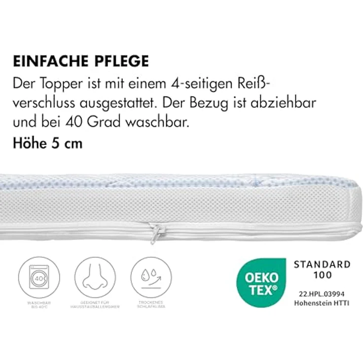 Traumnacht Cool Komfort Topper für Sommer und Winter mit kühlendem Doppeltuchbezug, 90 x 200, Öko-Tex Zertifiziert, produziert nach deutschem Qualitätsstandard – Bild 3