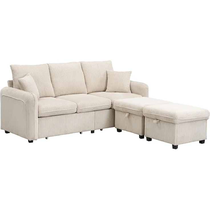 DESVIAE Sofa mit Schlaffunktion und Stauraum, Cord-Stoff, Beige, 188 x 186 x 86 cm – Bild 7