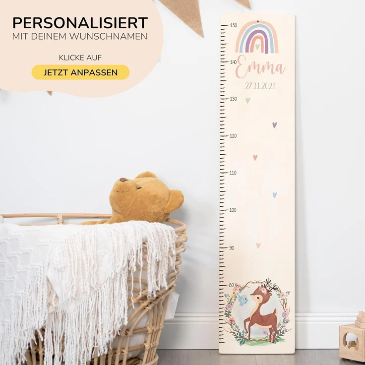 KIDSMOOD - Messlatte für Kinderzimmer Personalisiert, 70-140 cm - Messlatte Kinder Holz personalisiert Mit Namen für Baby- & Kleinkinderzimmer - Individuelles Geschenk für Kinder und Babys zum Geburt – Bild 5