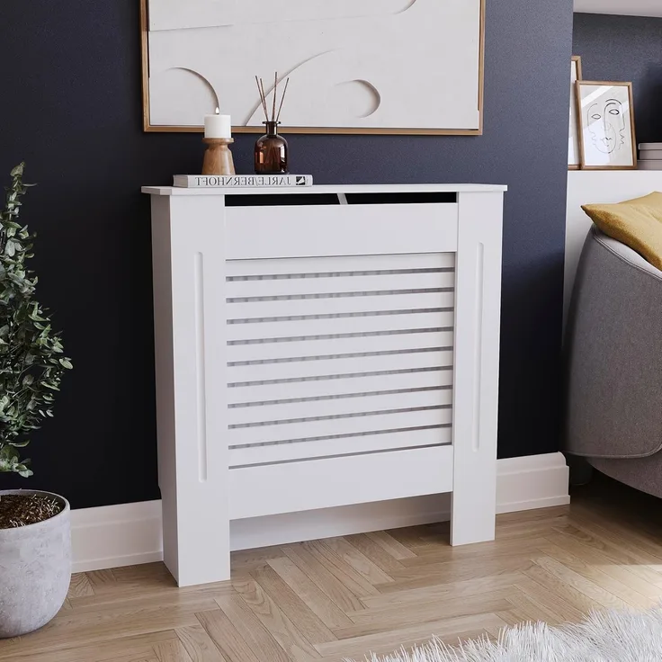 Vida Designs Milton Heizkörper-Abdeckung, moderner, weiß-lackierter Schrank aus mitteldichter Faser-Platte, klein